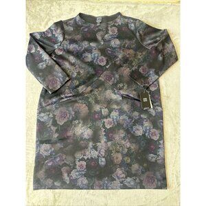 Women’s Clara Sun Woo Floral Dress Dark Purple Black 2 Pockets Plus 1X